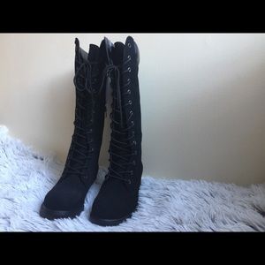 Bamboo Suede Black Knee High Boots